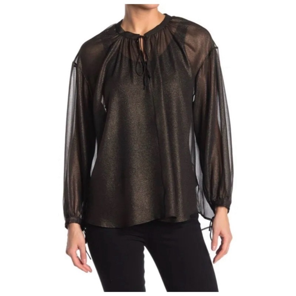 NWT HABITUAL Cosette Metallic Woven Sheer Long Sleeve Top